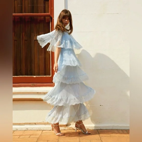 Self-Portrait Light Blue Chiffon Maxi Dress